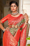 Green And Red Banarasi Saree