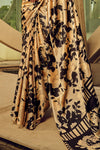 Golden Digital Printed Satin Silk Saree With Blouse Piece
