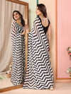 Black & White Georgette Saree With Blouse Piece