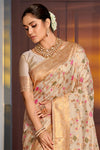 Cream Banarasi Silk Saree With Blouse Piece