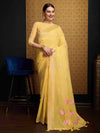 Yellow Linen Festive Wear Saree With Blouse Piece