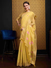 Yellow Linen Festive Wear Saree With Blouse Piece