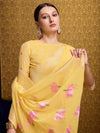 Yellow Linen Festive Wear Saree With Blouse Piece