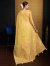 Yellow Linen Festive Wear Saree With Blouse Piece
