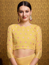 Yellow Linen Festive Wear Saree With Blouse Piece