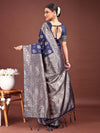 Navy Blue Banarasi Silk Saree With Blouse Piece