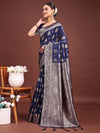 Navy Blue Banarasi Silk Saree With Blouse Piece