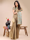 Beige Cotton Saree With Blouse Piece