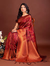 Maroon Banarasi silk Saree With Blouse Piece