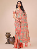 Cream Pashmina Cotton Saree With Blouse Piece