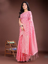 Pink Linen Cotton Saree With Blouse Piece