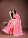 Pink Linen Cotton Saree With Blouse Piece