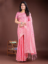 Pink Linen Cotton Saree With Blouse Piece