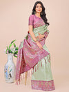 Olive Green Lichi Silk Saree With Blouse Piece