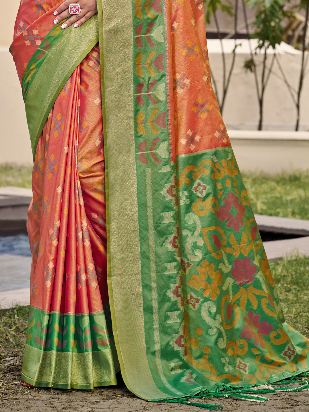 Orange POORVIKA SILK VOL 2 Pochampalli Silk Saree with Blouse Piece