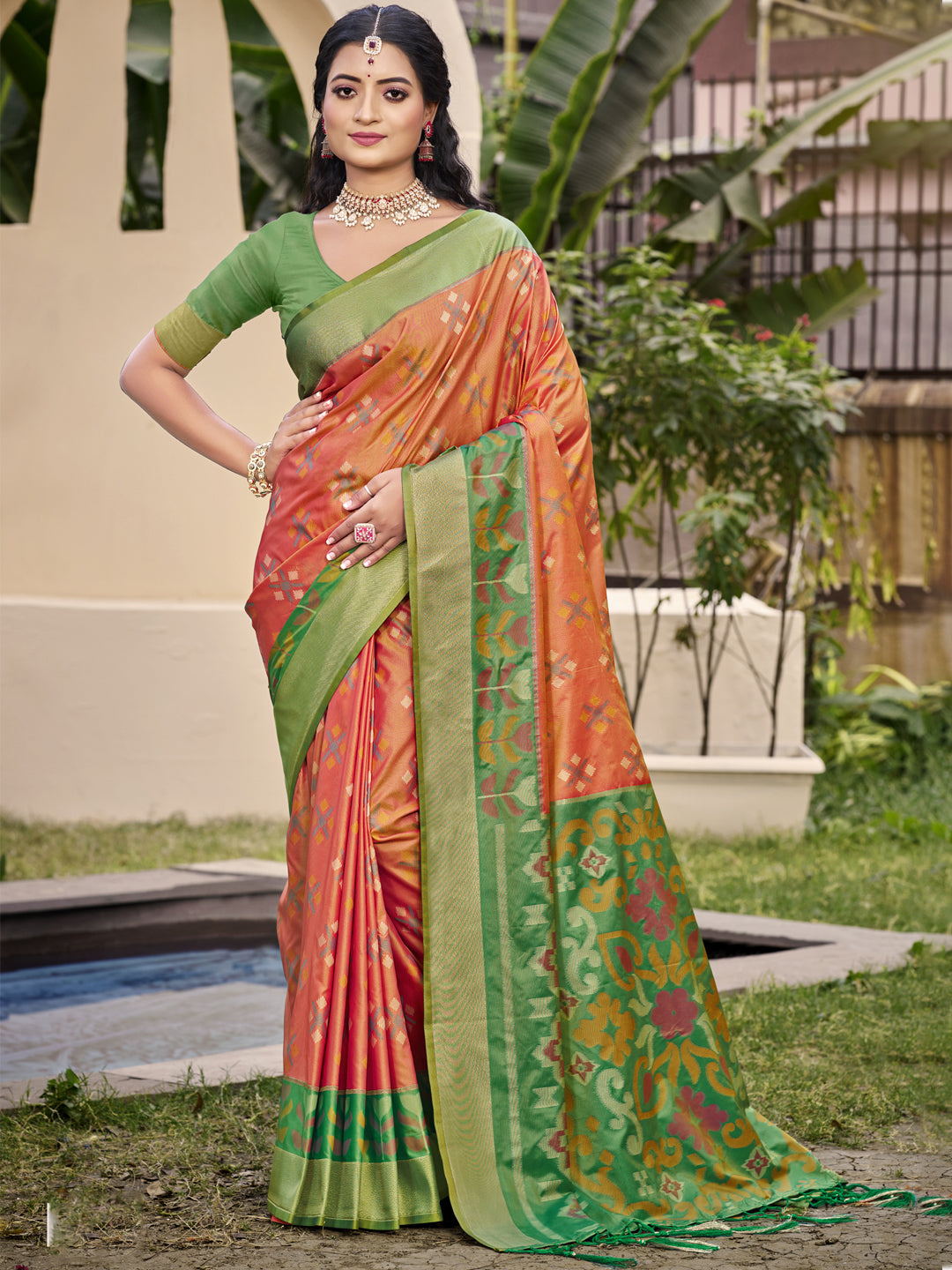 Orange POORVIKA SILK VOL 2 Pochampalli Silk Saree with Blouse Piece