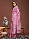 Pink Linen Cotton Saree With Blouse Piece