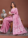 Pink Linen Cotton Saree With Blouse Piece