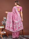 Pink Linen Cotton Saree With Blouse Piece