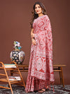 Peach Linen Cotton Saree With Blouse Piece