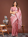 Peach Linen Cotton Saree With Blouse Piece