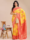 Yellow & Red Banarasi Silk Saree With Blouse Piece