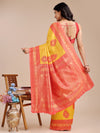 Yellow & Red Banarasi Silk Saree With Blouse Piece