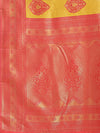 Yellow & Red Banarasi Silk Saree With Blouse Piece