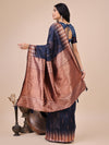 Navy Blue Linen Cotton Saree With Blouse Piece