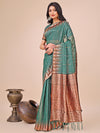 Green Linen Cotton Saree With Blouse Piece