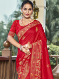 Red Silk Saree With Blouse Piece