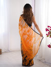 Orange & Black Printed Chiffon Saree With Blouse Piece