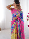 Multicolor Printed Chiffon Saree With Blouse Piece