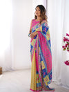 Multicolor Printed Chiffon Saree With Blouse Piece
