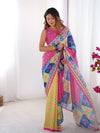 Multicolor Printed Chiffon Saree With Blouse Piece