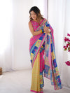 Multicolor Printed Chiffon Saree With Blouse Piece