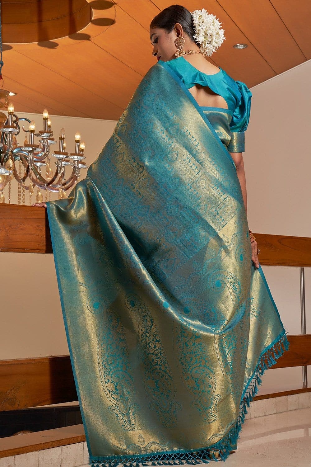Teal Blue Kanjivaram Saree