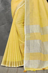 Lemon Yellow Linen Blend Saree