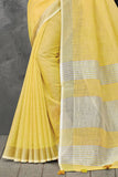 Lemon Yellow Linen Blend Saree