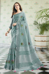 Abalone Grey Linen Blend Saree