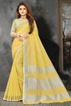 Lemon Yellow Linen Blend Saree
