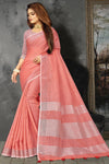 Peach Linen Blend Saree