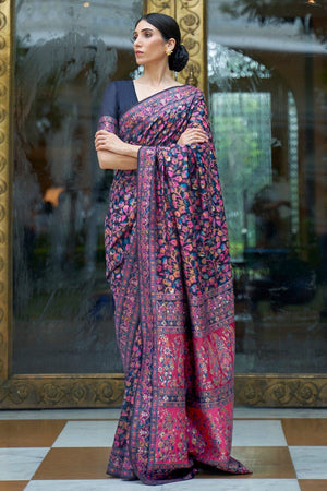 Pashmina Saree Indigo Blue Pashmina Saree saree online