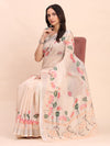 Peach COTTON CRUSH Linen Cotton Saree with Blouse Piece