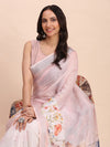 Light Pink COTTON CRUSH Linen Cotton Saree with Blouse Piece