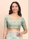 Light Green COTTON CRUSH Linen Cotton Saree with Blouse Piece