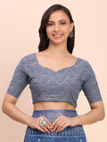 Indigo Blue SANSKRIT PRINTS Linen Cotton Saree with Blouse Piece