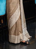 Beige Linen Saree With Blouse Piece