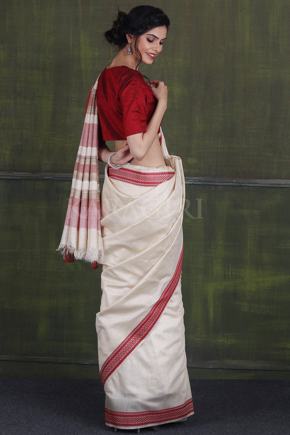Beautiful rice white handwoven pure kosa silk saree