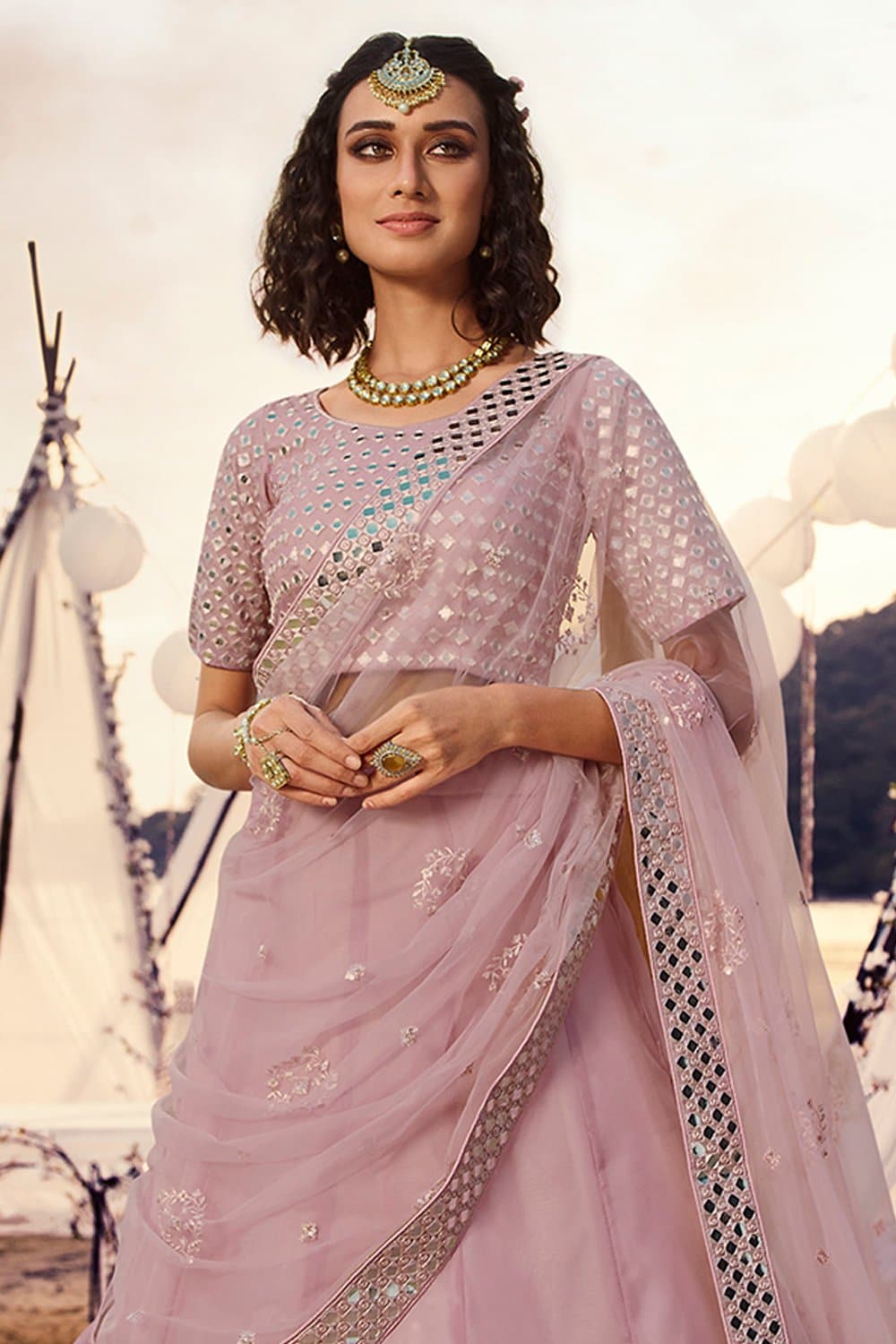 bush pink designer lehenga 